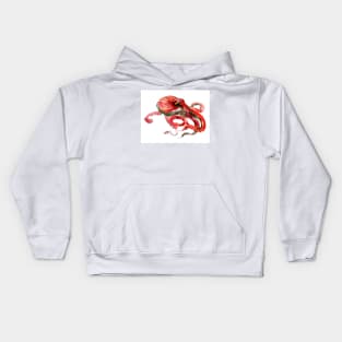 Octopus Design, Red, Coral Red, Coral sea, eaworld chidren illustration of OCotpus Kids Hoodie